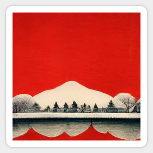 Red sky and Snow Japanese Chiyogami Pattern Sticker